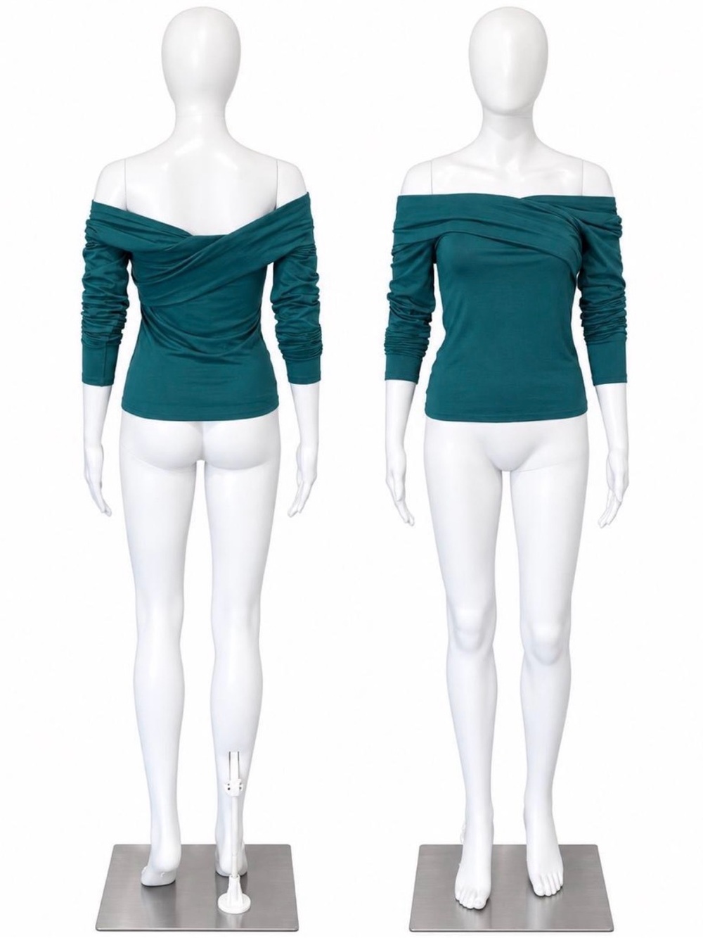 Women’s Off-Shoulder Ruched Long-Sleeve Sweater - Teal